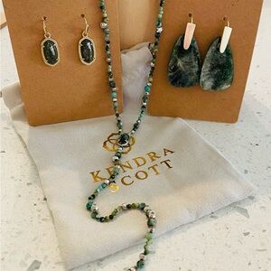 Kendra Scott Green and Gold Earrings Set